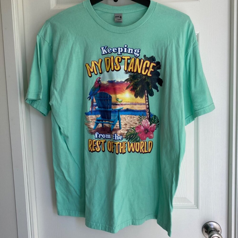 Keeping My Distance From The Rest Of The World Island Jay Mint Green Graphic T-S